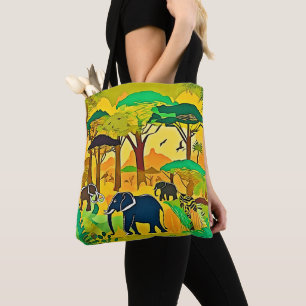 Tote Bag Elephant Savanna Jungle Art