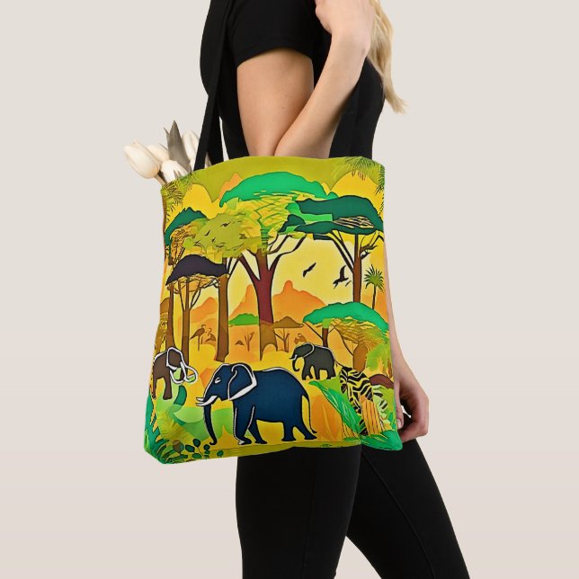 Tote Bag Elephant Savanna Jungle Art (De près)