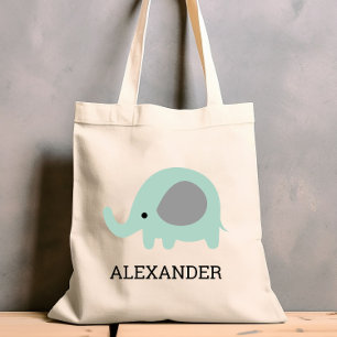 Tote Bag Éléphant Vert Menthe Mignon Enfants Personnalisé