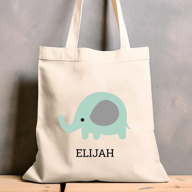 Tote Bag Eléphant Vert Mint Cute Les Enfants Personnalisés (Créateur téléchargé)