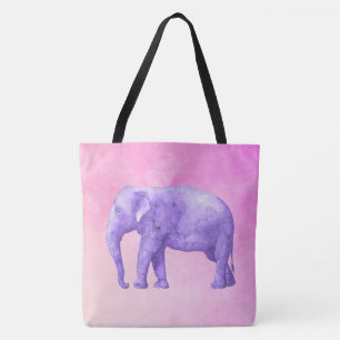 Tote Bag Eléphant violet sur des aquarelles roses de rêve