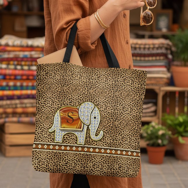 Tote Bag Elephant Walk Monogram Cheetah ID390 (Créateur téléchargé)