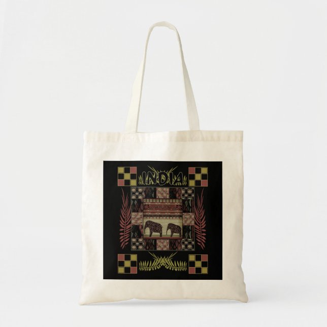 Tote Bag éléphants à patchwork ethnique d'Inde  (Devant)
