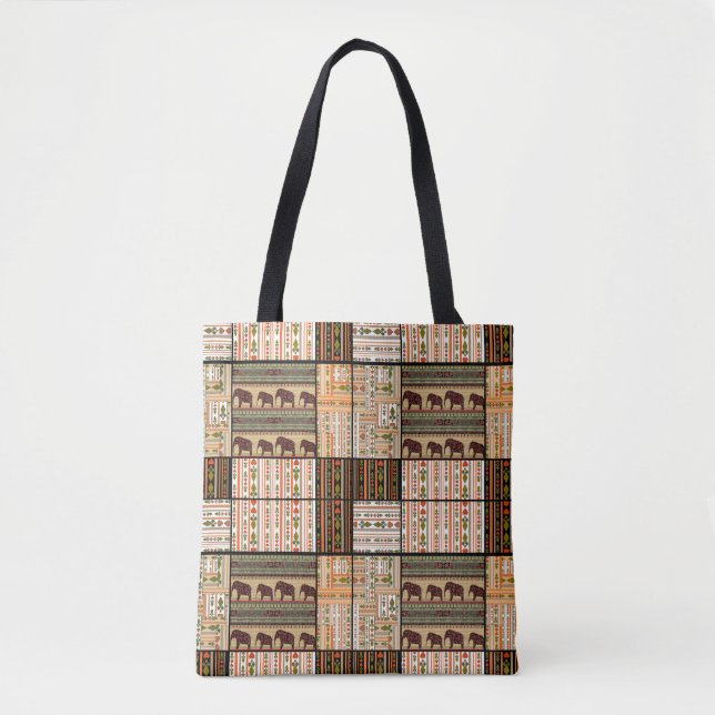 Tote Bag Eléphants de Patchwork : Texture ornementale (Devant)