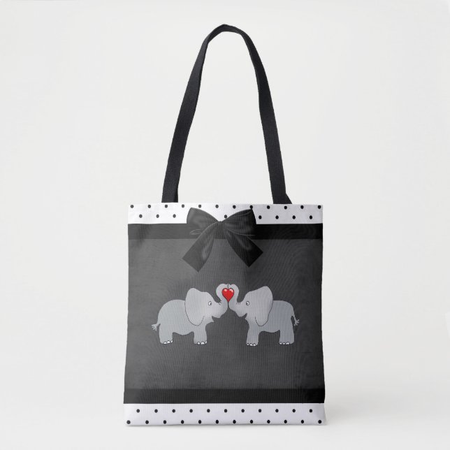 Tote Bag Éléphants Mignons Adorables,Points noirs et blancs (Devant)