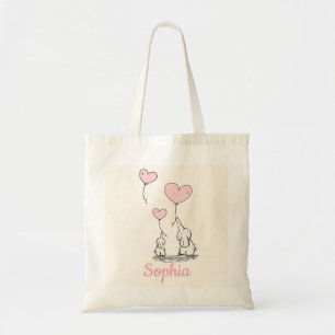 Tote Bag Éléphants personnalisés avec les ballons roses de