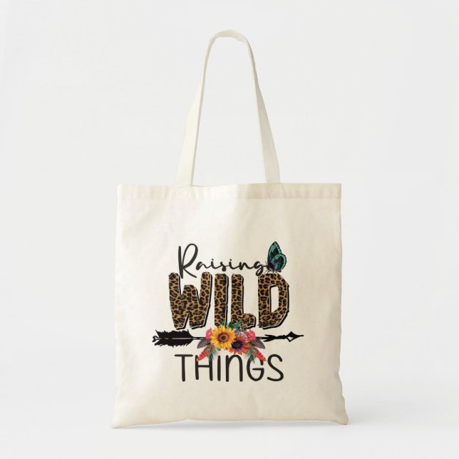 Tote Bag Élever les choses sauvages Imprimé léopard fleurs  (Devant)