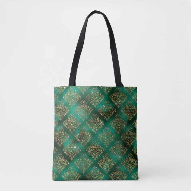 Tote Bag Elgant Green Parties scintillant or Damask Chic (Devant)
