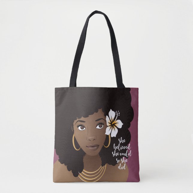 Tote Bag Elle Croyait Qu'Elle Pouvait, Femme Noire, Violet  (Devant)