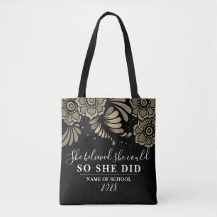 Tote Bag Elle Croyait Qu'Elle Pouvait Fleur D'Or Noir Flora
