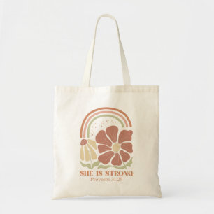 Tote Bag Elle est forte Bible Verse