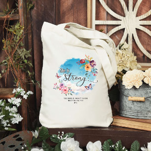 Tote Bag Elle Est Forte Foi Dimanche École Bible Personnali