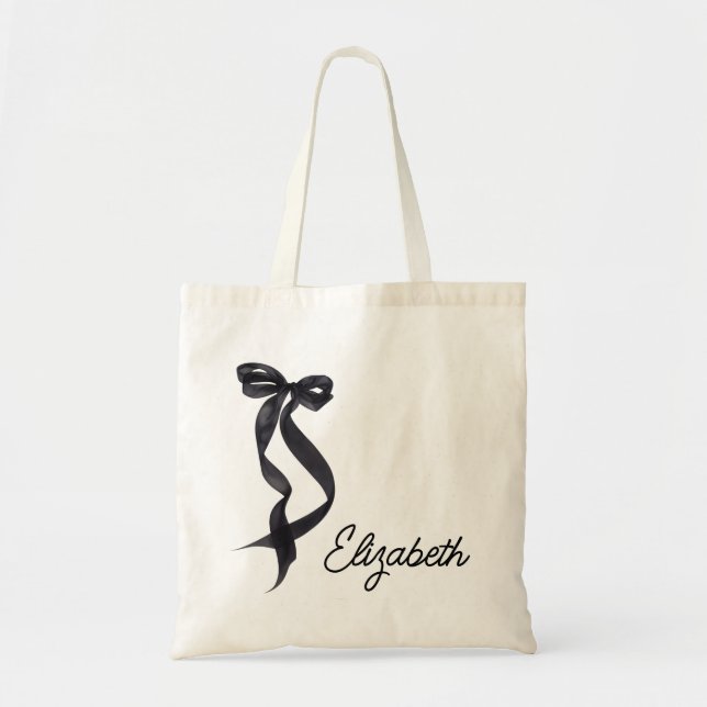 Tote Bag Elle noue le noeud Noir Bow Bachelorette  (Devant)