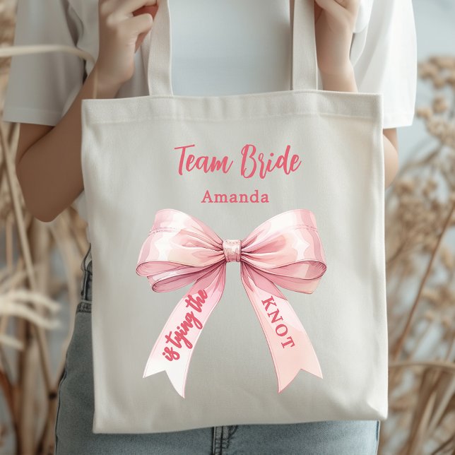 Tote Bag Elle noue le nœud papillon rose Team Mariée (Créateur téléchargé)
