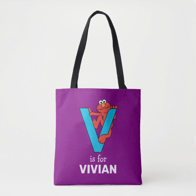Tote Bag Elmo Alphabet | V bleu (Devant)