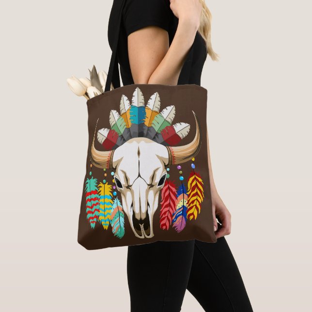 Tote Bag Emblème amérindien de crâne de bison (De près)