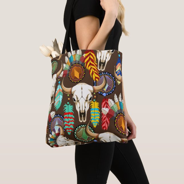 Tote Bag Emblème amérindien de crâne de bison (De près)
