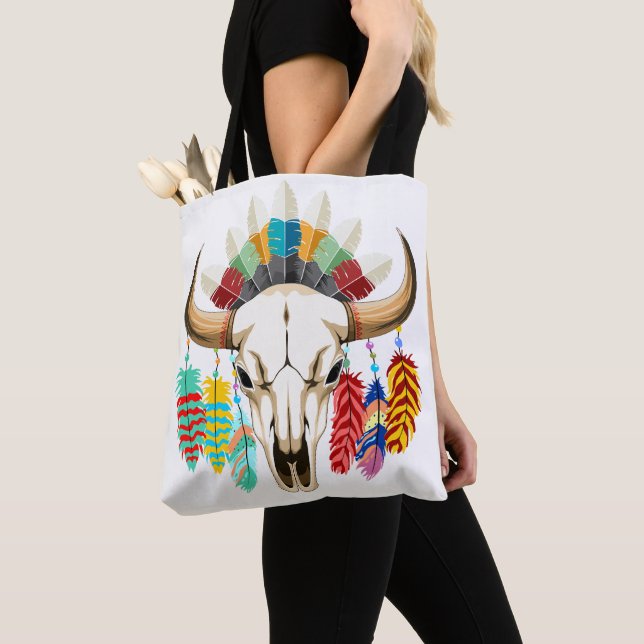 Tote Bag Emblème amérindien de crâne de bison (De près)