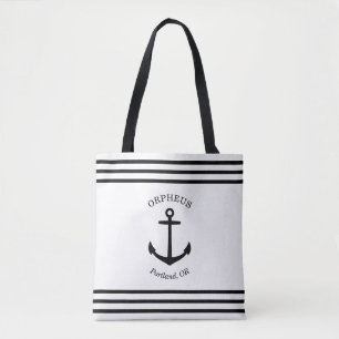 Tote Bag Emblème d'Ancre personnalisé Nautique (blanc et no
