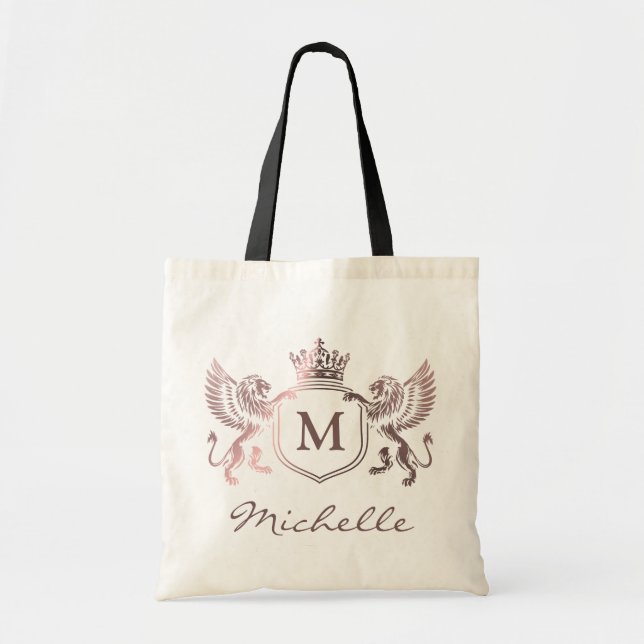 Tote Bag Emblème de couronne royale Lions Monogramme écritu (Devant)