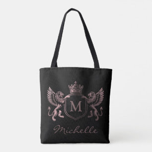 Tote Bag Emblème de couronne royale Lions Monogramme Script