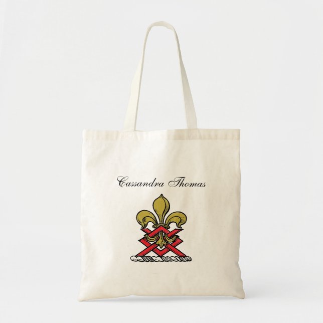 Tote Bag Emblème Preppy Gold Red Heraldic Crest Fleur de Li (Devant)