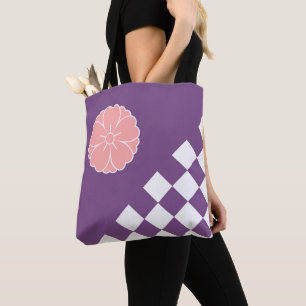 Tote Bag Emblème Sakura japonais et motif à carreaux