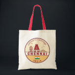 Tote Bag Emblème Skyline de Chennai India City<br><div class="desc">Design d'art minimaliste et coloré de Chennai,  avec monuments et monuments de la ville en Inde.</div>