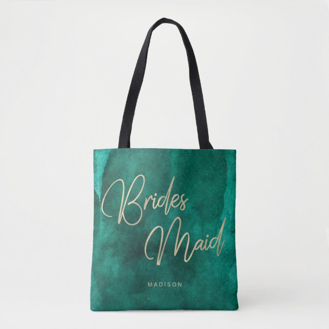 Tote Bag Emerald Green Aquarelle or Bridesmaid Monogramme (Devant)