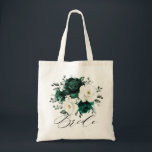 Tote Bag Emerald Green Eucalyptus Blanc Floral Mariage<br><div class="desc">Elégant vert émeraude et ivoire blanc sac fourre-tout botanique fleuri avec roses blanches et élégants feuilles d'eucalyptus couleur verte. Veuillez me contacter pour toute aide sur la personnalisation ou si vous avez besoin d'un autre produit avec ce design.</div>