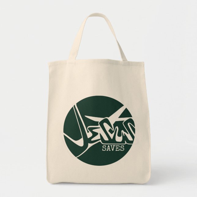 Tote Bag Emerald Green Jesus Saves Graffiti (Devant)