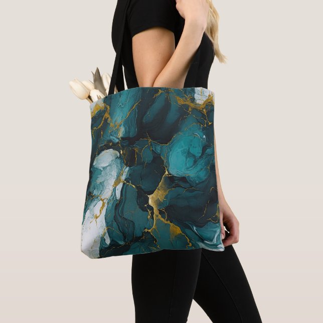 Tote Bag Emerald Marble with Golden Veins (De près)