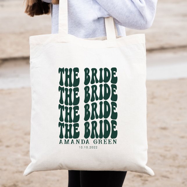 Tote Bag Émeraude Vert tendance Boho Retro Mariée personnal (Créateur téléchargé)