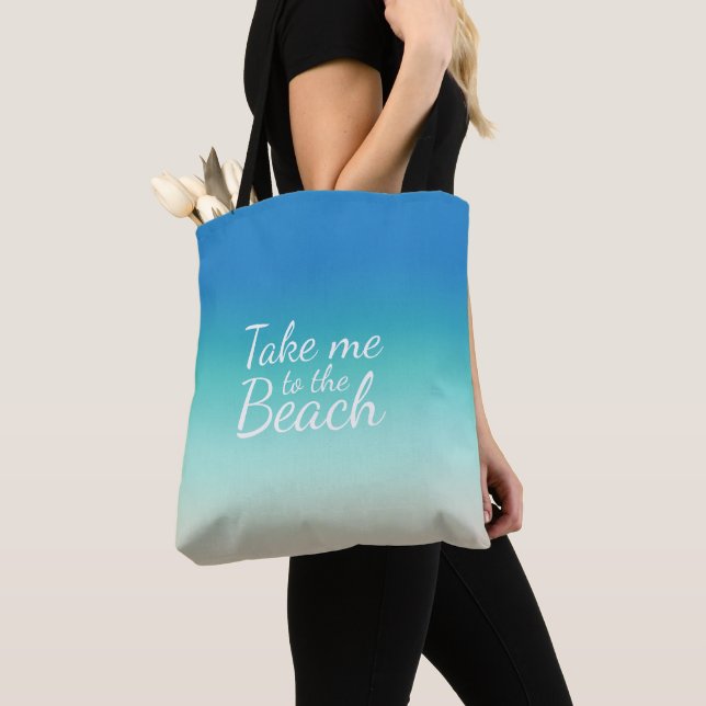 Tote Bag "Emmenez-Moi À La Plage" Moderne Bleu Ombré  (De près)