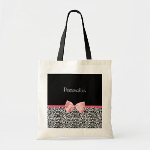 Tote Bag Empreinte de léopard à la mode et ruban rose avec