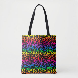 Tote Bag Empreinte de léopard arc-en-ciel