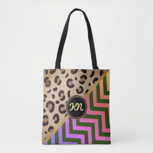 Tote Bag Empreinte de léopard Arc-en-ciel Monogram Chevron 