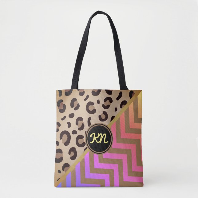 Tote Bag Empreinte de léopard Arc-en-ciel Monogram Chevron  (Devant)
