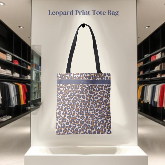 Tote Bag Empreinte de léopard-bleu Brown (Leopard Print-Blue Brown- Tote Bag )