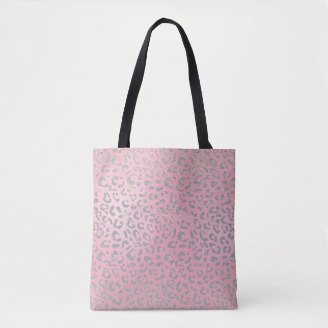 Tote Bag Empreinte de léopard d'argent Pastel Pink (Devant)