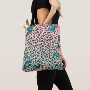 Tote Bag Empreinte de léopard de Parties scintillant floral