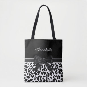 Tote Bag Empreinte de léopard de ruban noir