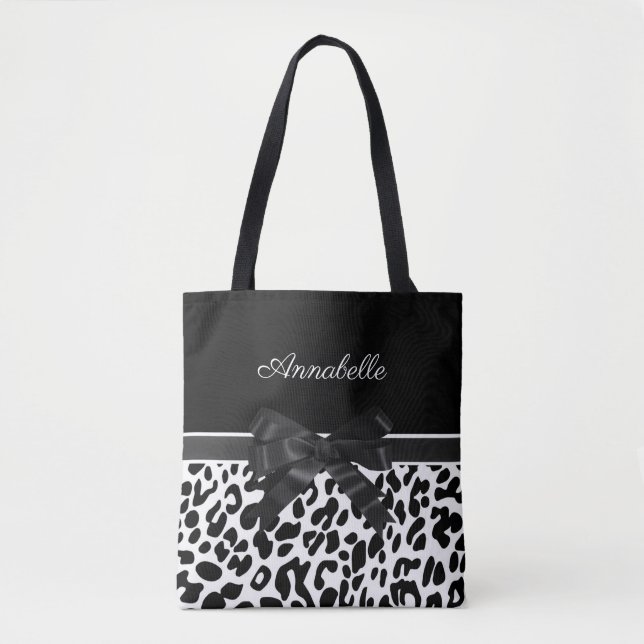Tote Bag Empreinte de léopard de ruban noir (Devant)