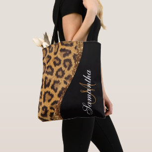 Tote Bag Empreinte de léopard fourrure et Parties scintilla