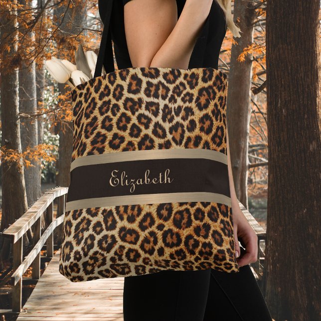 Tote Bag Empreinte de léopard Motif Brown et Gold Stripe No (Créateur téléchargé)