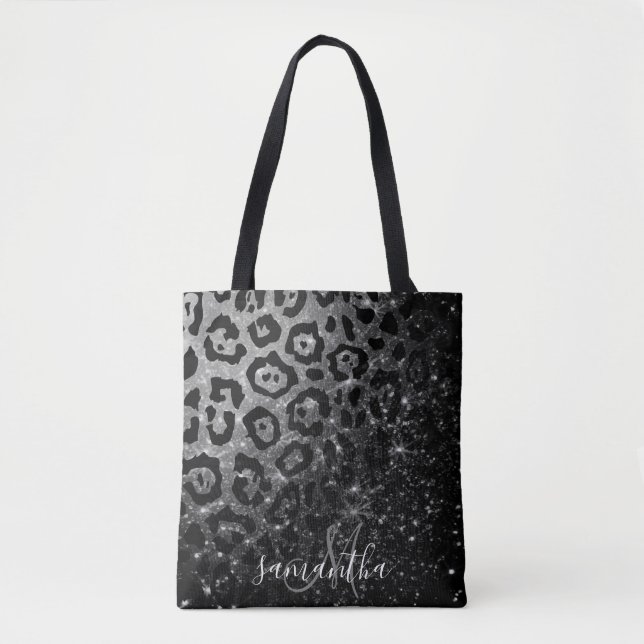 Tote Bag Empreinte de léopard noir et Parties scintillant (Devant)