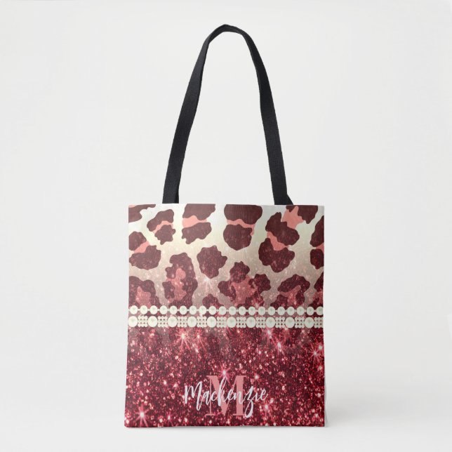Tote Bag Empreinte de léopard rose et Parties scintillant (Devant)