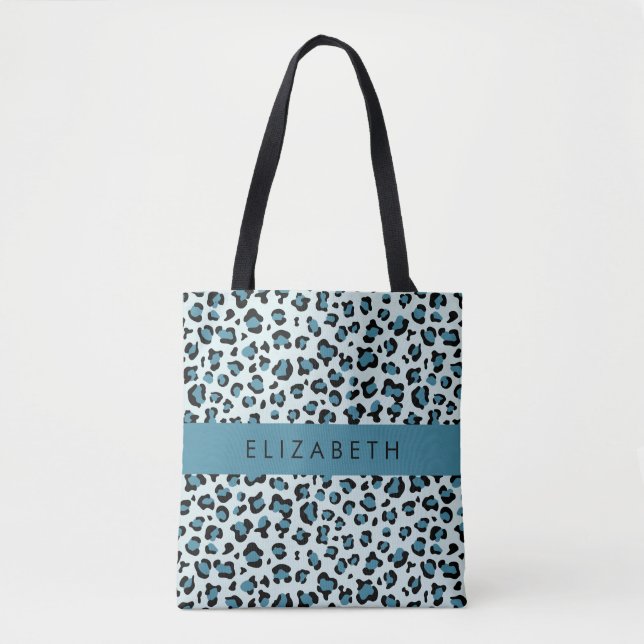 Tote Bag Empreinte de léopard, Spots, Leopard Bleu, Votre N (Devant)