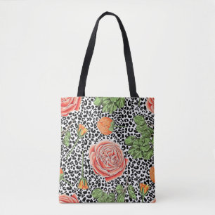 Tote Bag Empreinte de léopard tendance Chic Orange Rose Flo