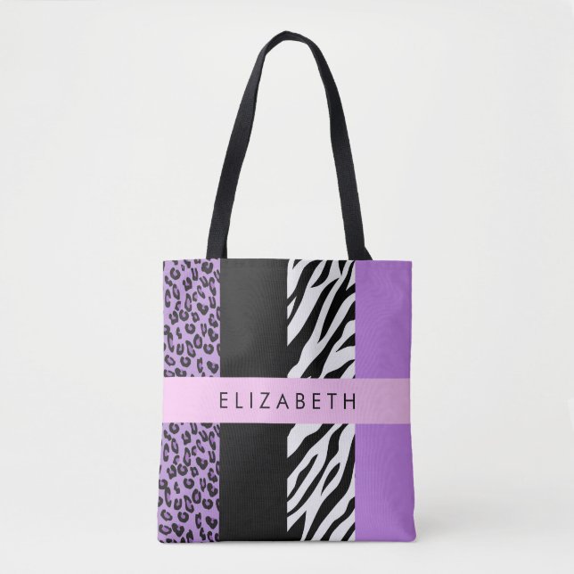 Tote Bag Empreinte de léopard, Zebra Print, Purple, Votre n (Devant)